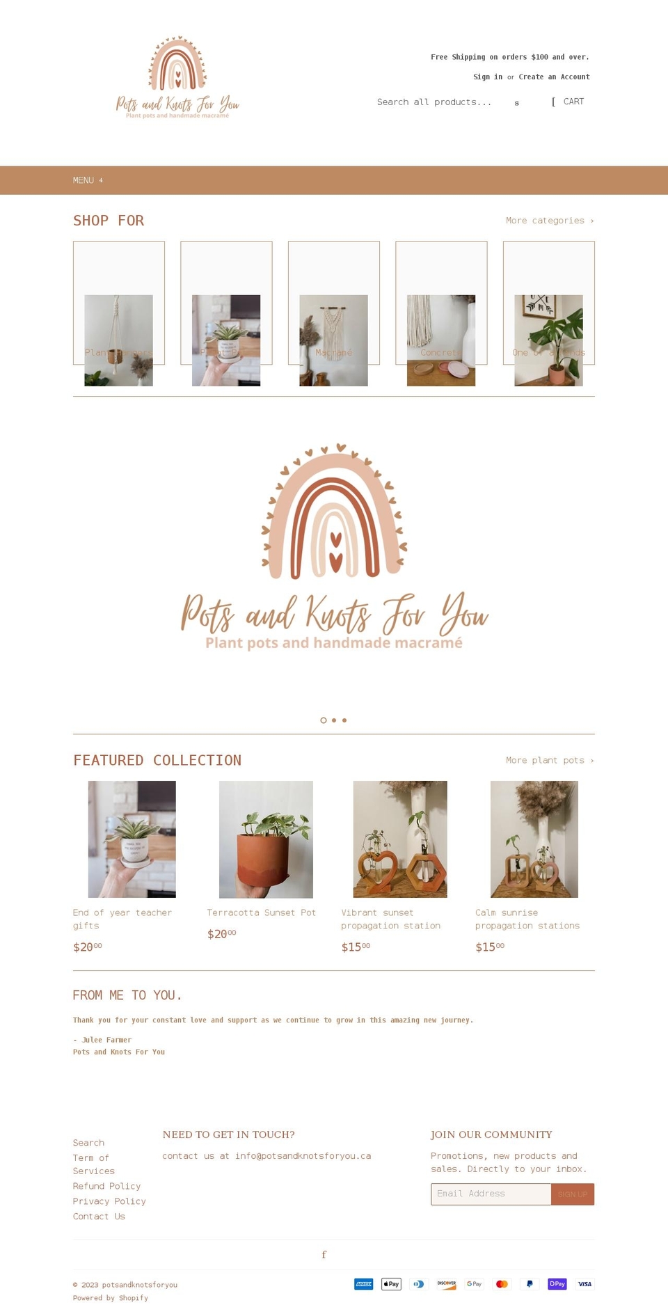 potsandknotsforyou.ca shopify website screenshot