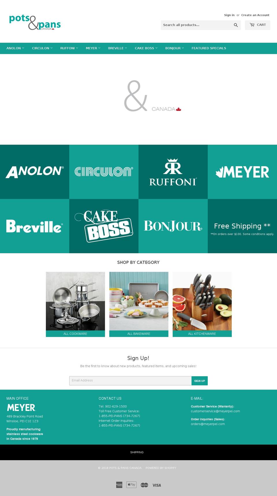 potsandpanscanada.com — Shopify storefront screenshot