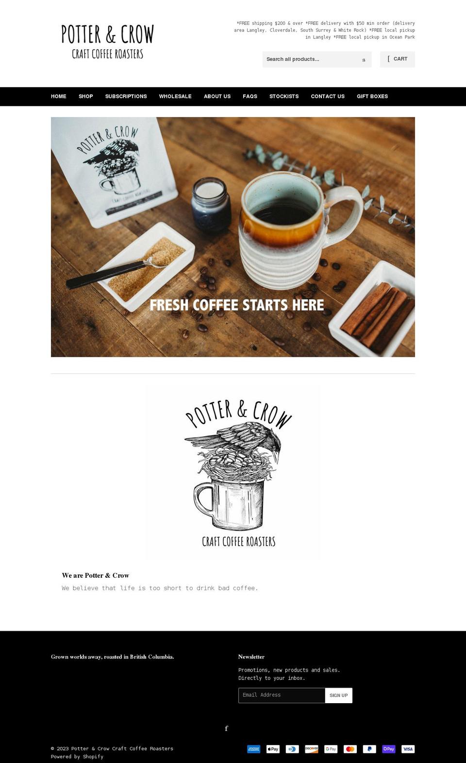 potterandcrow.ca shopify website screenshot