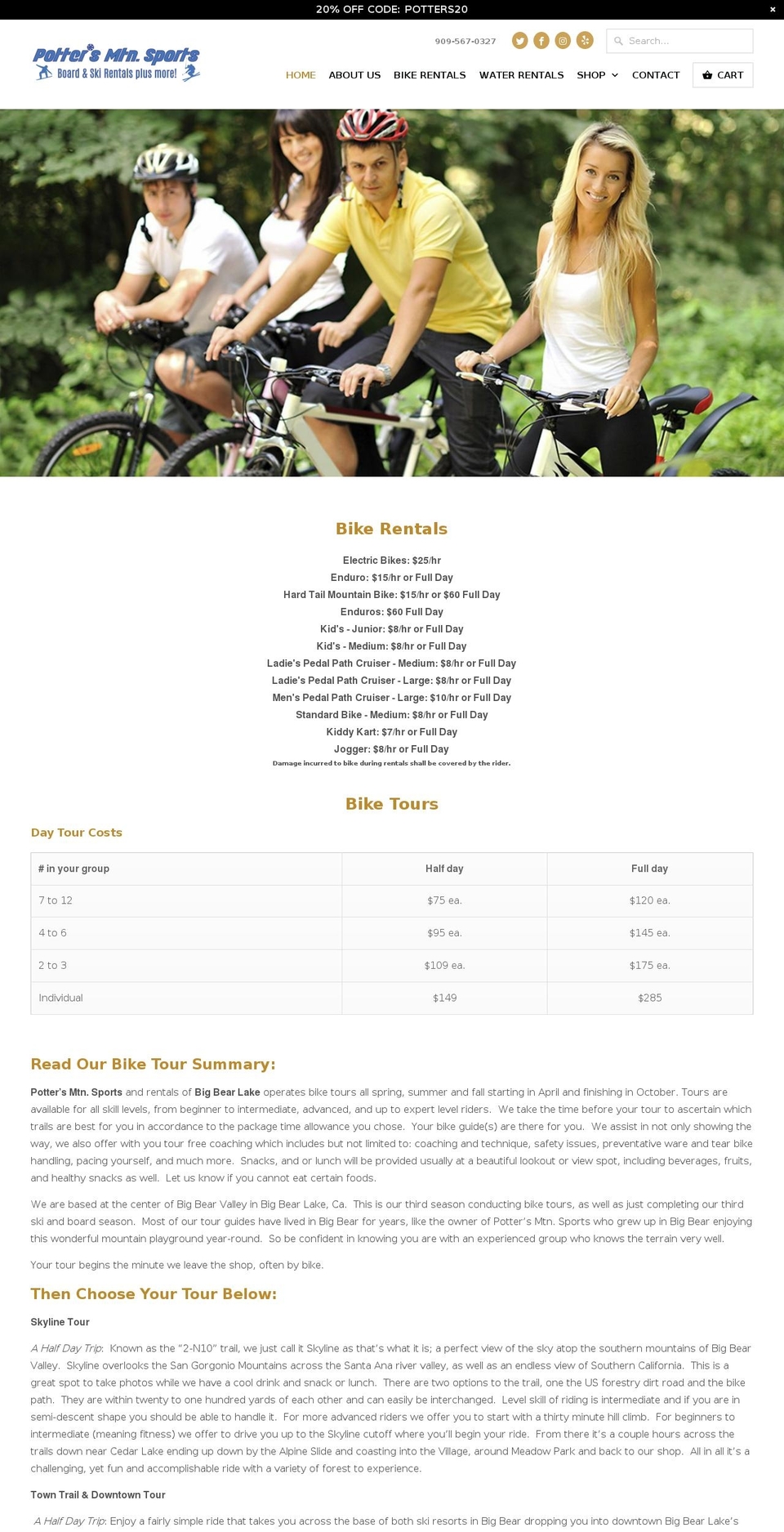 pottersmountainsports.com — Shopify storefront screenshot
