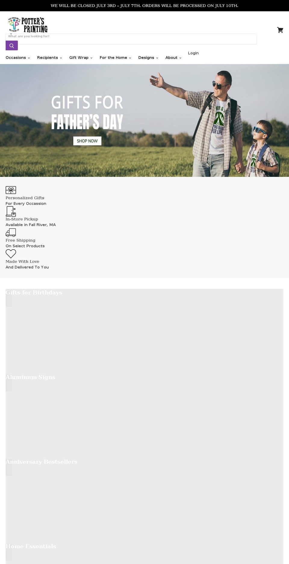 pottersprintingstore.com shopify website screenshot