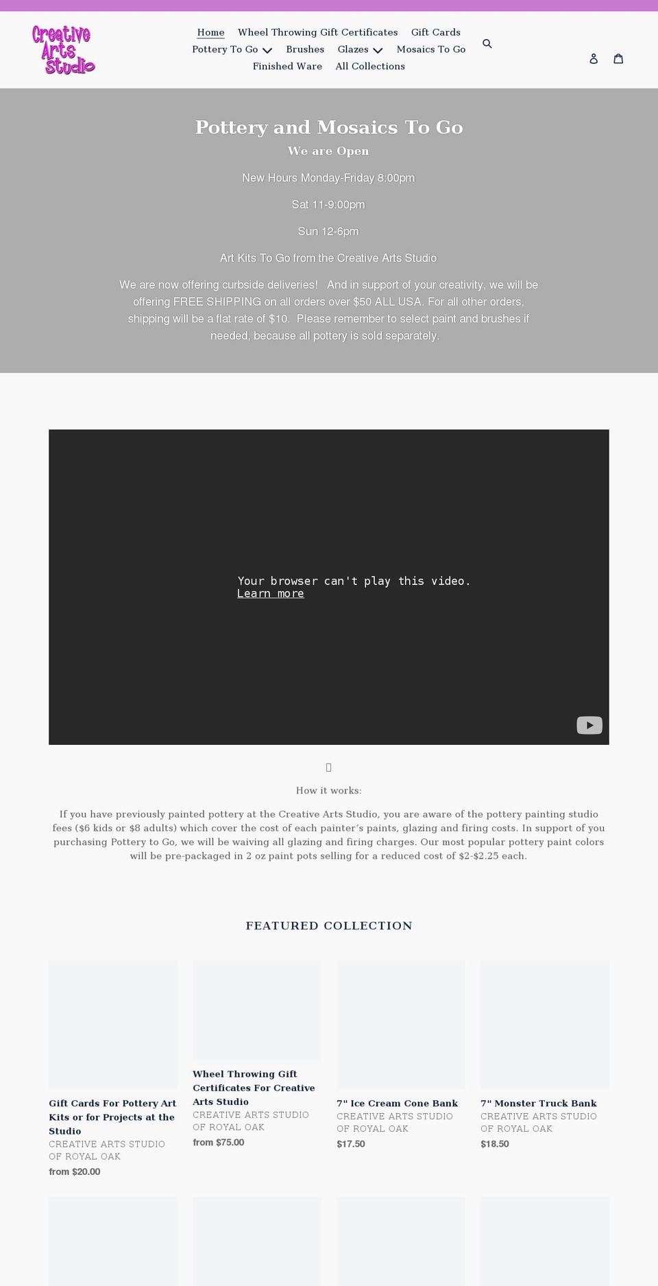 potteryartkits.com shopify website screenshot