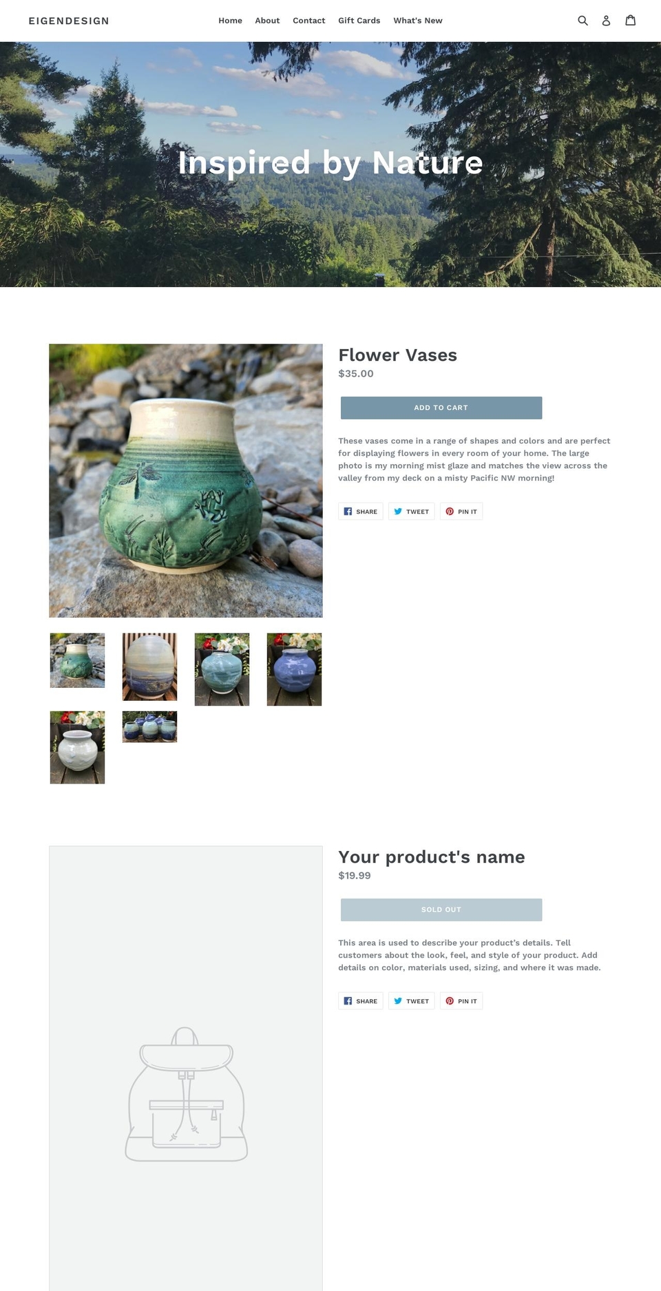 potterybyeigendesign.com — Shopify storefront screenshot