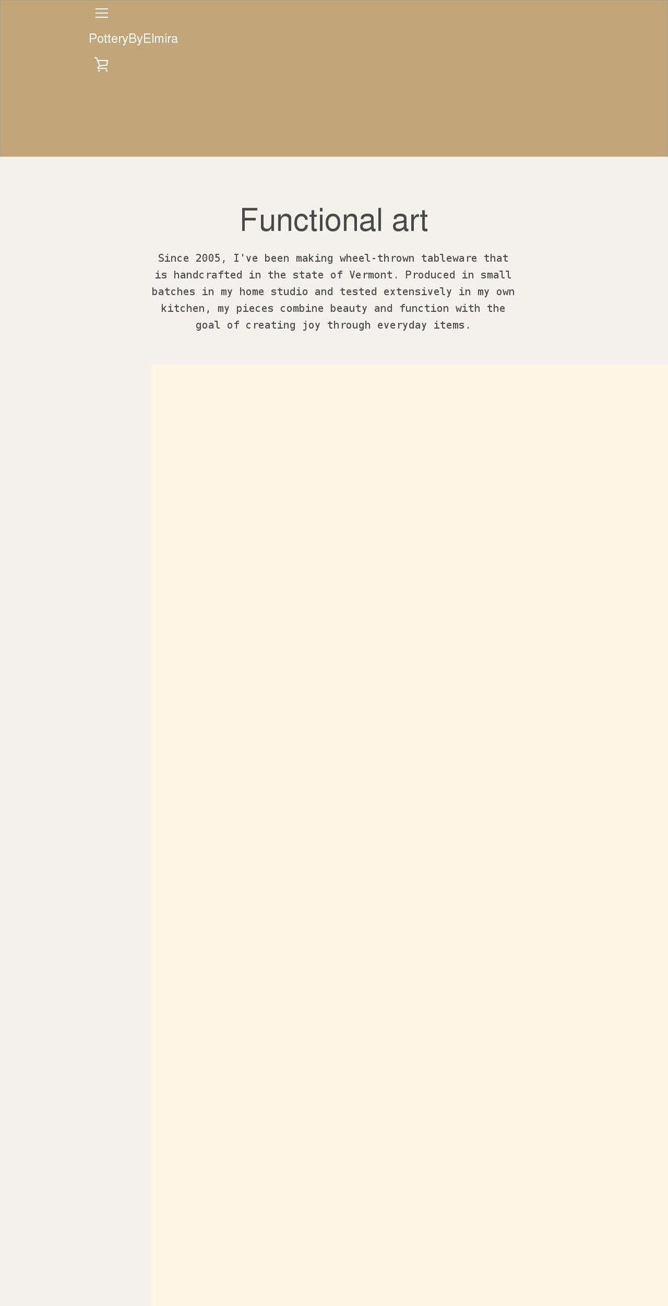 potterybyelmira.com shopify website screenshot