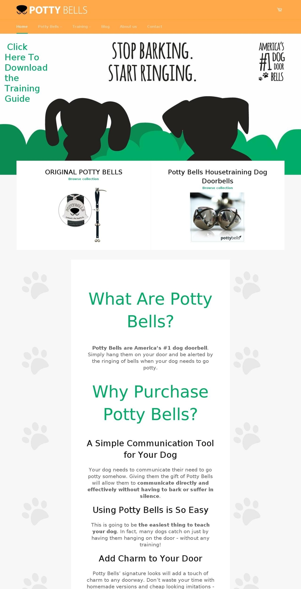 pottybells.com shopify website screenshot