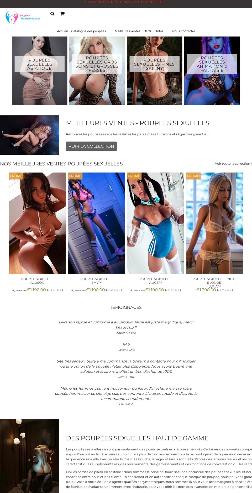 poupees-gonflables.com shopify website screenshot