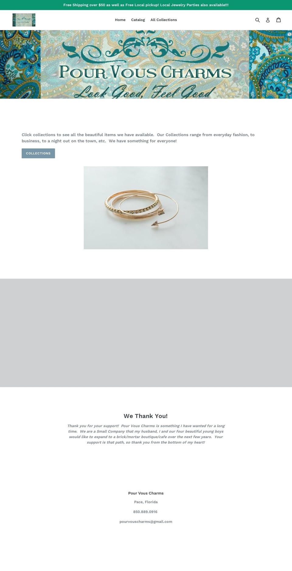 pourvouscharms.com shopify website screenshot