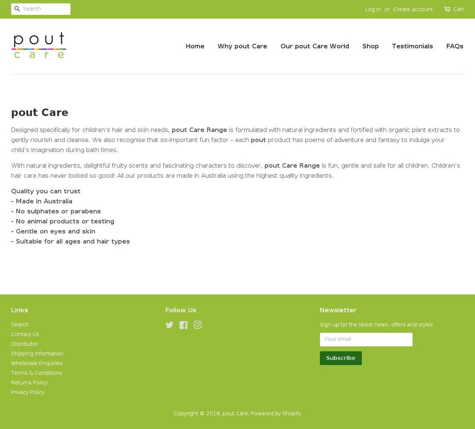 poutcare.com.au shopify website screenshot