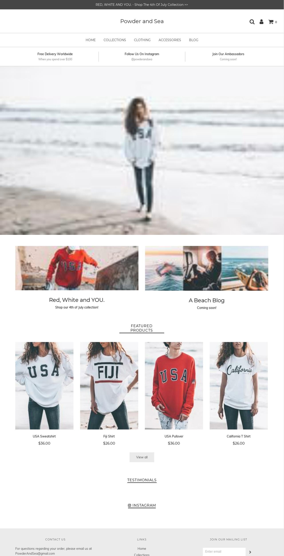powderandsea.com — Shopify storefront screenshot