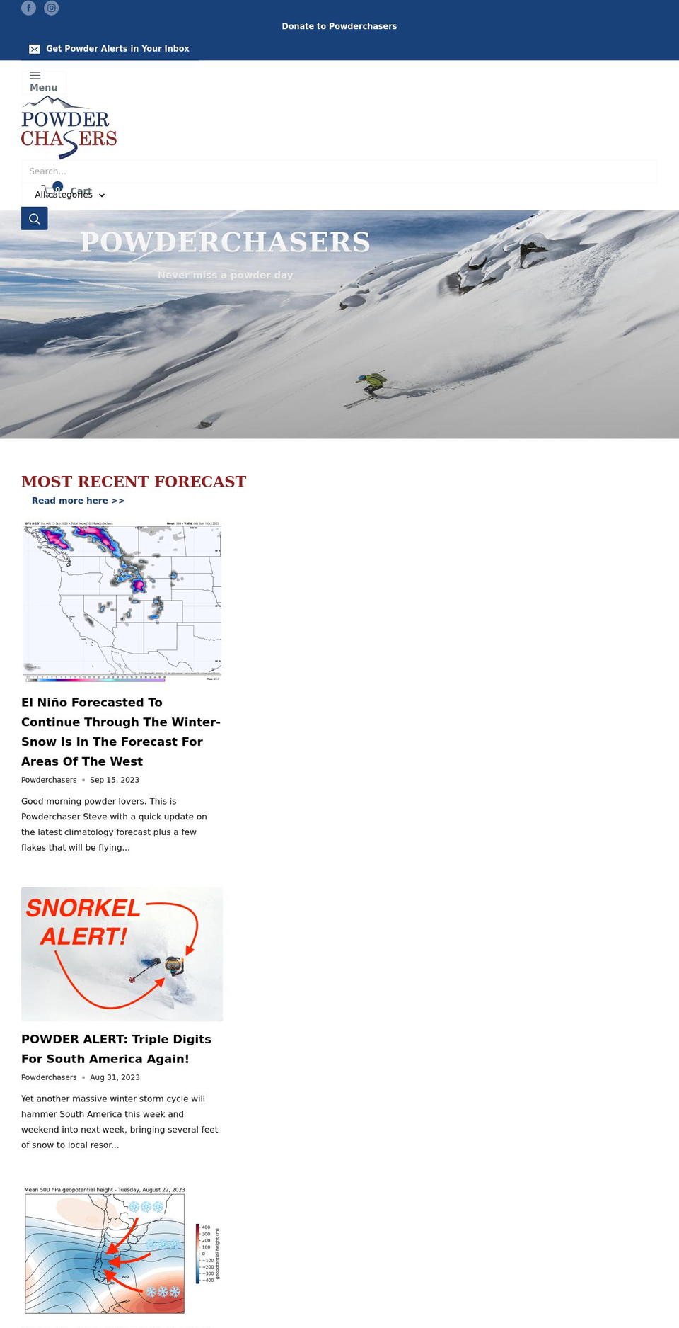 powderchasers.com shopify website screenshot