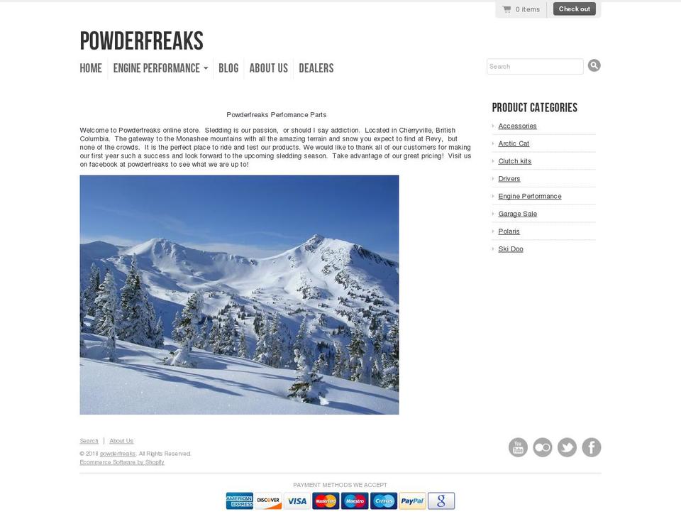 powderfreaks.net shopify website screenshot