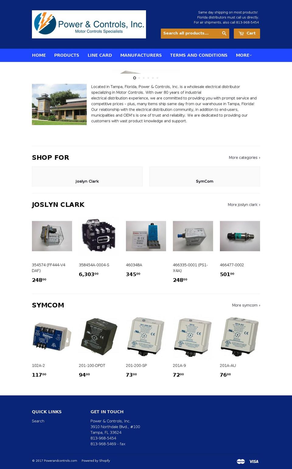 powerandcontrolsstore.com shopify website screenshot