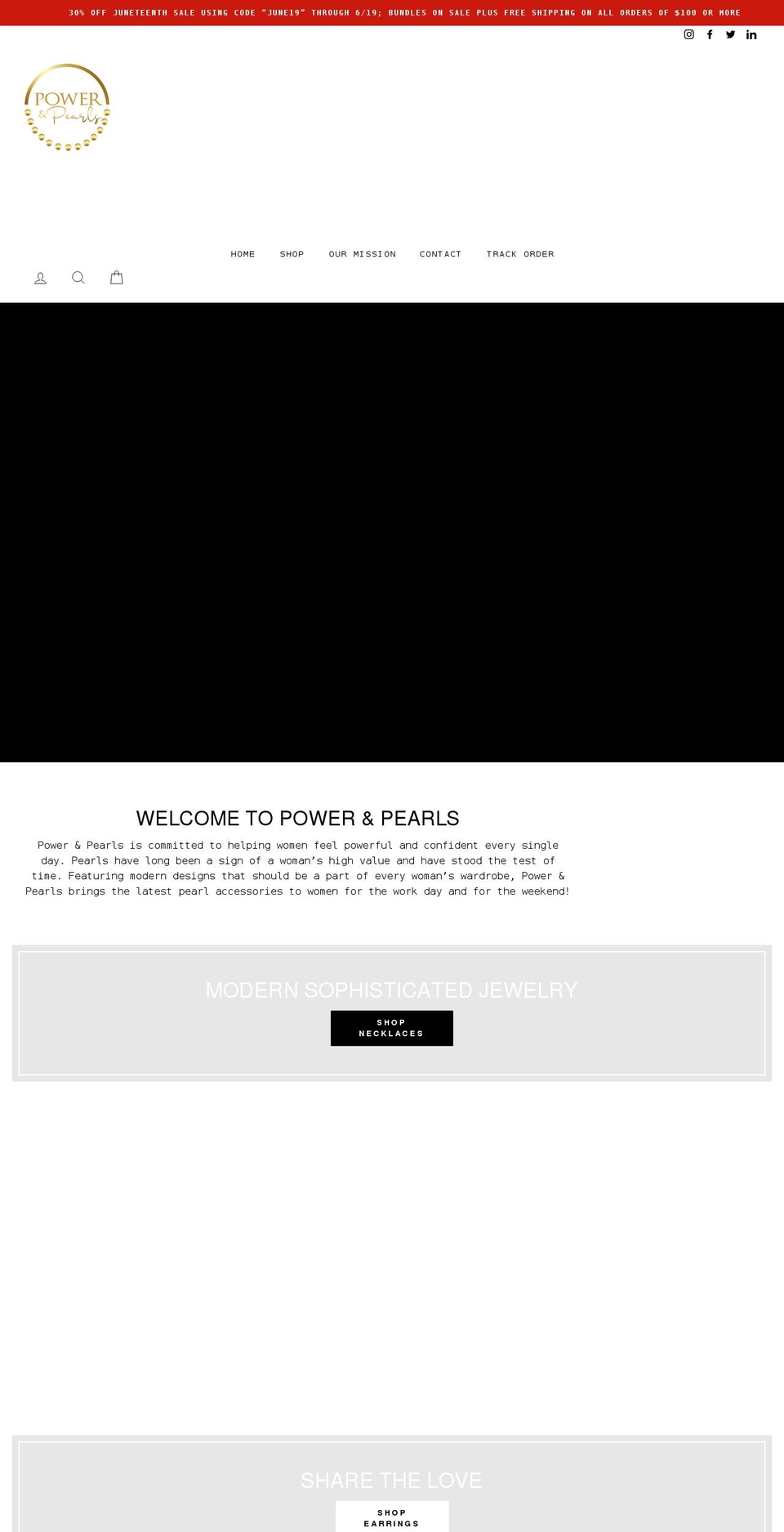 powerandpearlsboutique.com shopify website screenshot