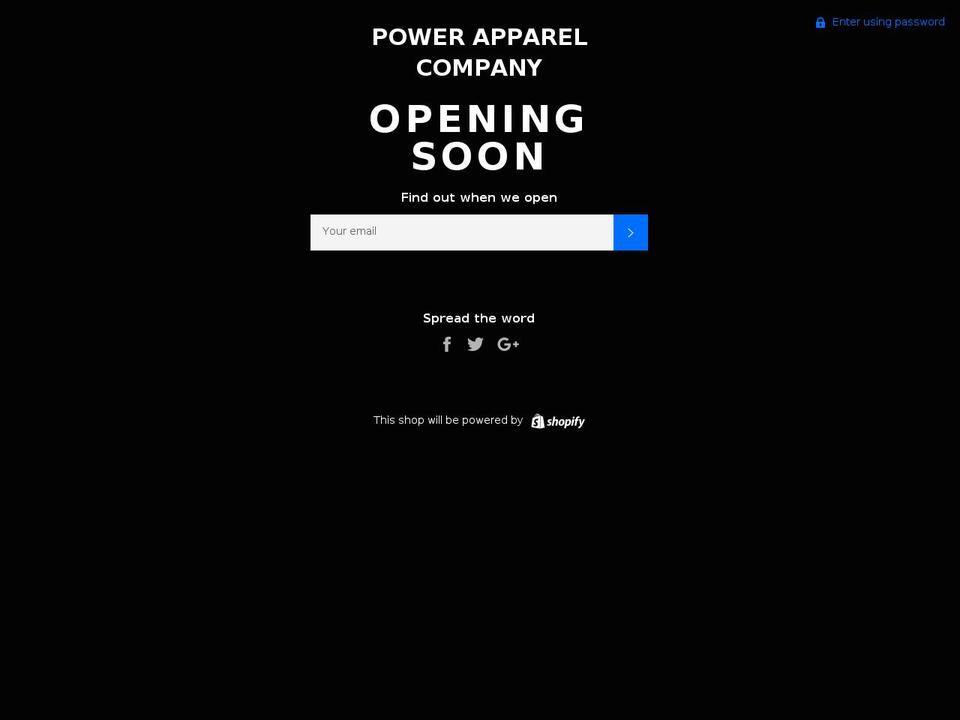 powerapparelcompany.com — Shopify storefront screenshot