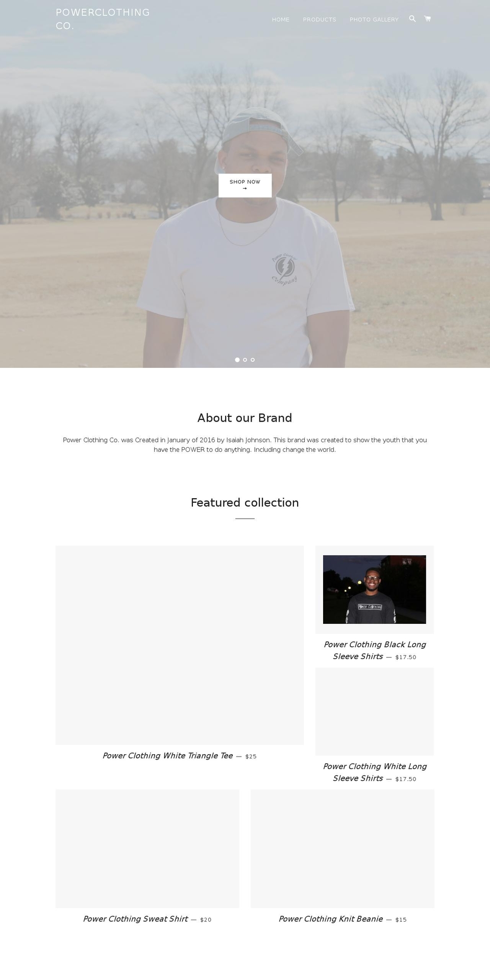 powerclothingco.com — Shopify storefront screenshot