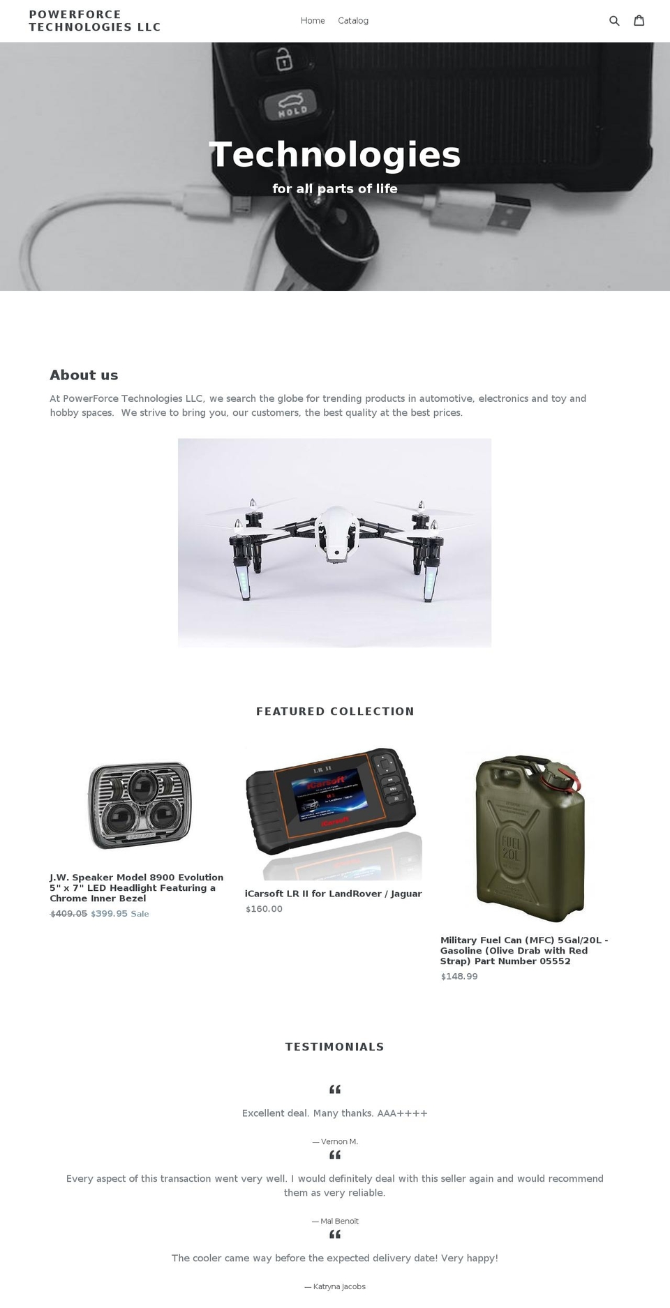 powerforcetechnologies.com shopify website screenshot
