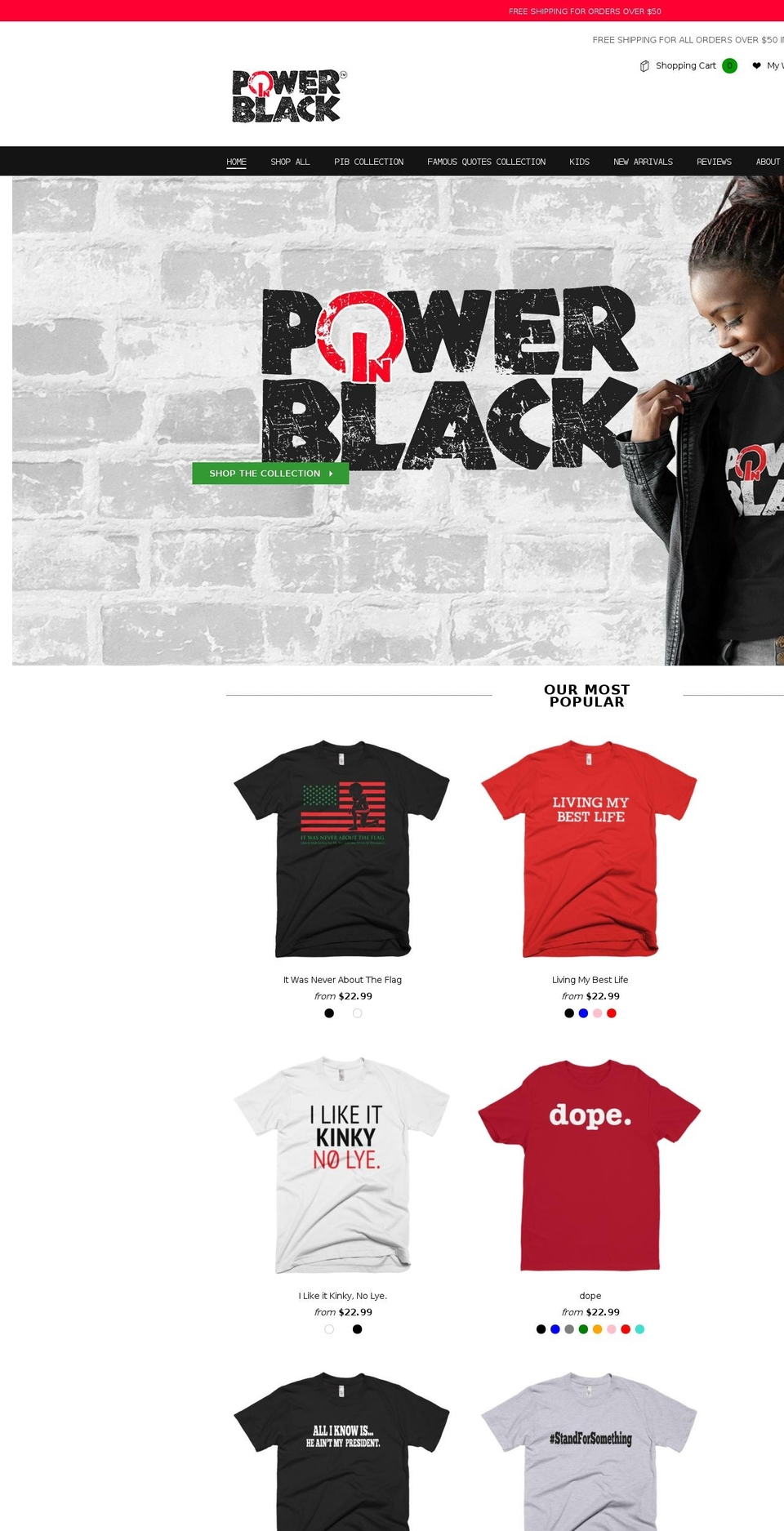 powerinblack.com shopify website screenshot