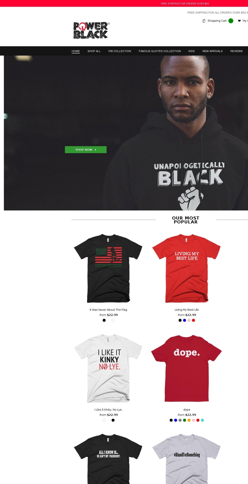 powerinblacktees.com — Shopify storefront screenshot