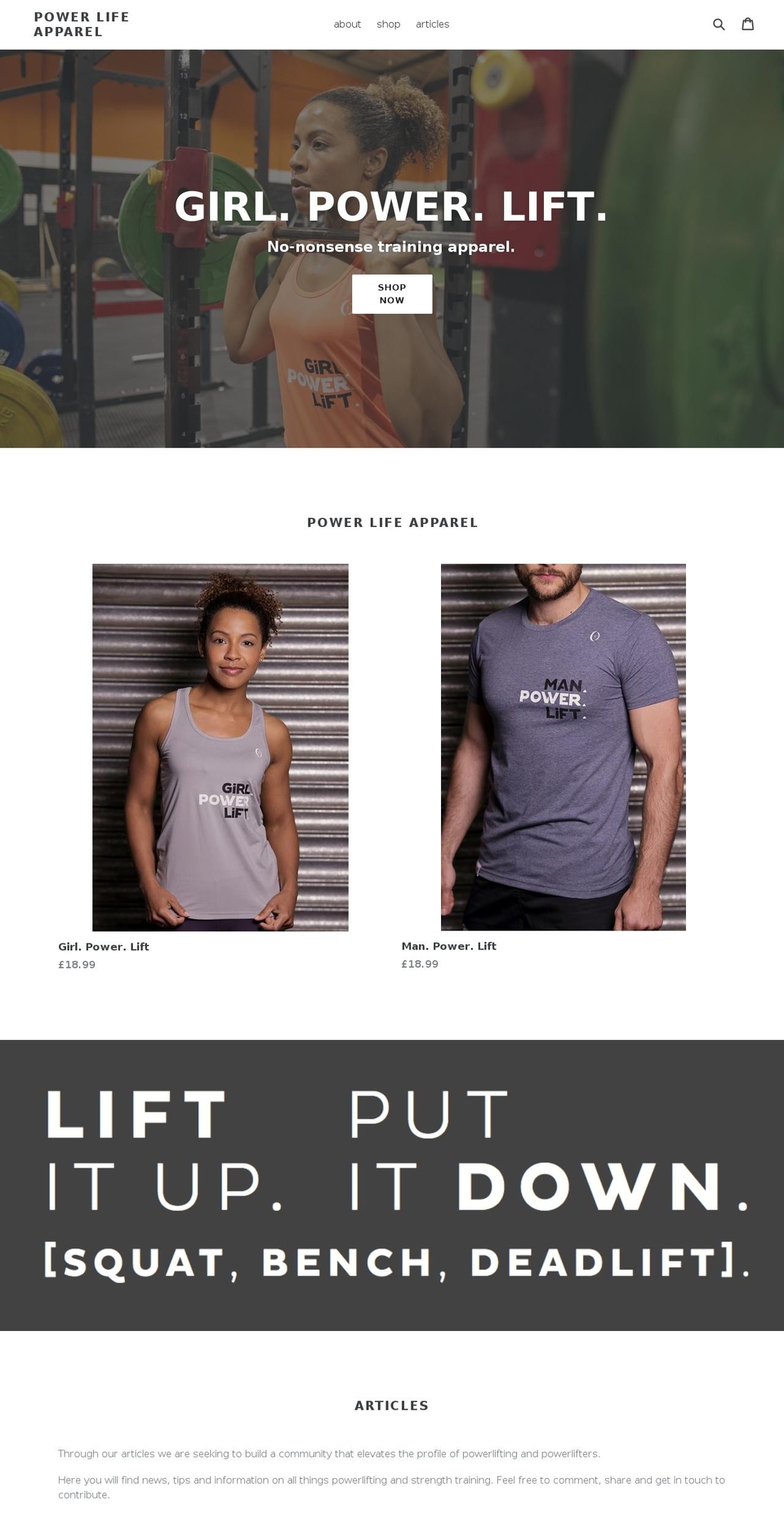 powerlifeapparel.com shopify website screenshot