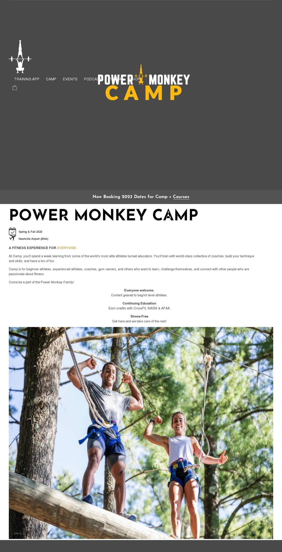 powermonkeycamp.com shopify website screenshot