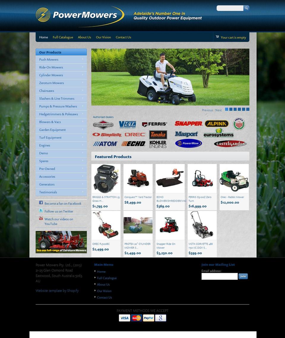 powermowers.com.au shopify website screenshot