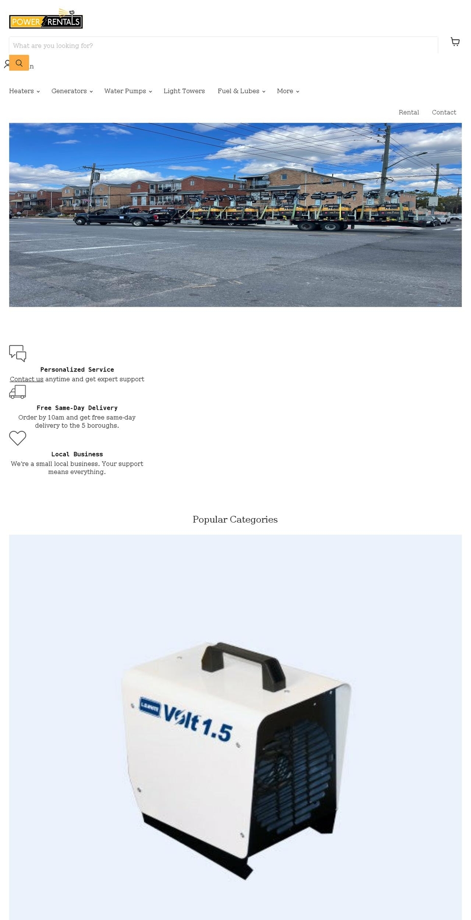powerrentals.com shopify website screenshot