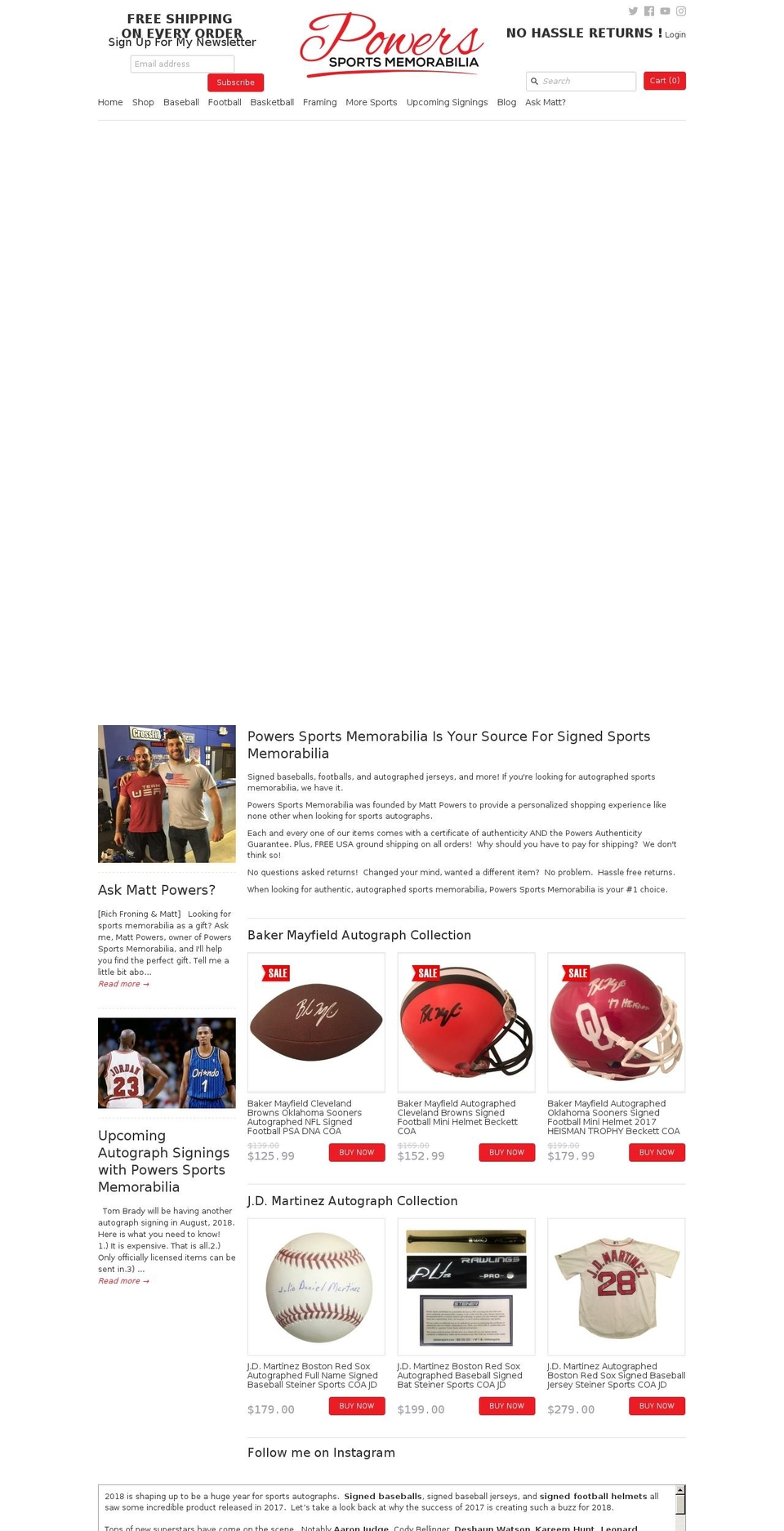 powerssportsmemorabilia.com shopify website screenshot