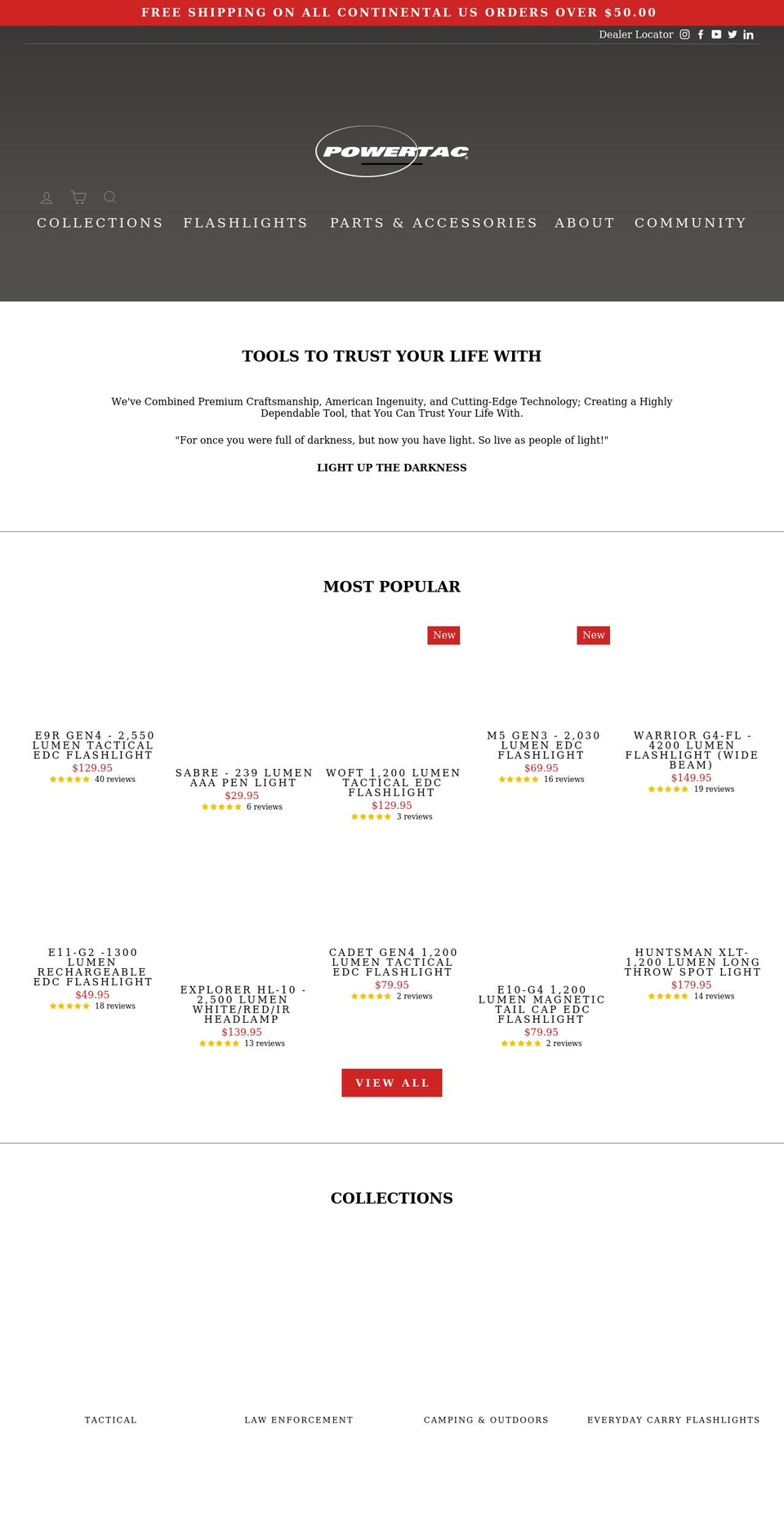 powertac.com shopify website screenshot