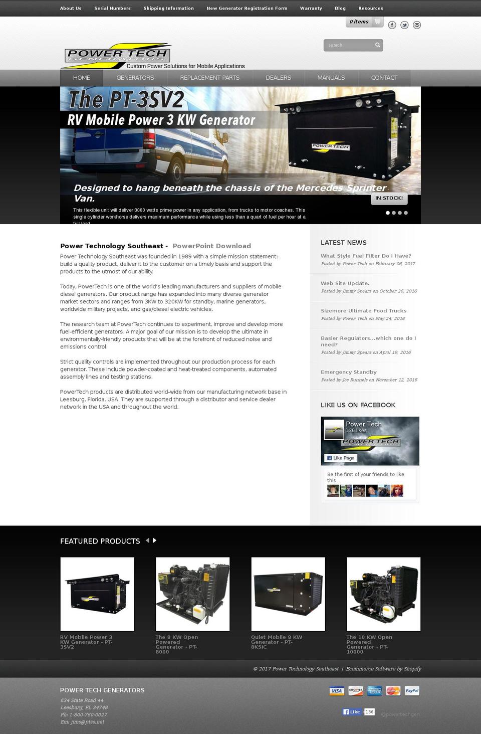 powertechgenerators.com shopify website screenshot