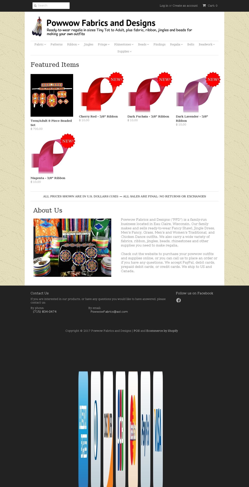 powwowfabrics.com shopify website screenshot