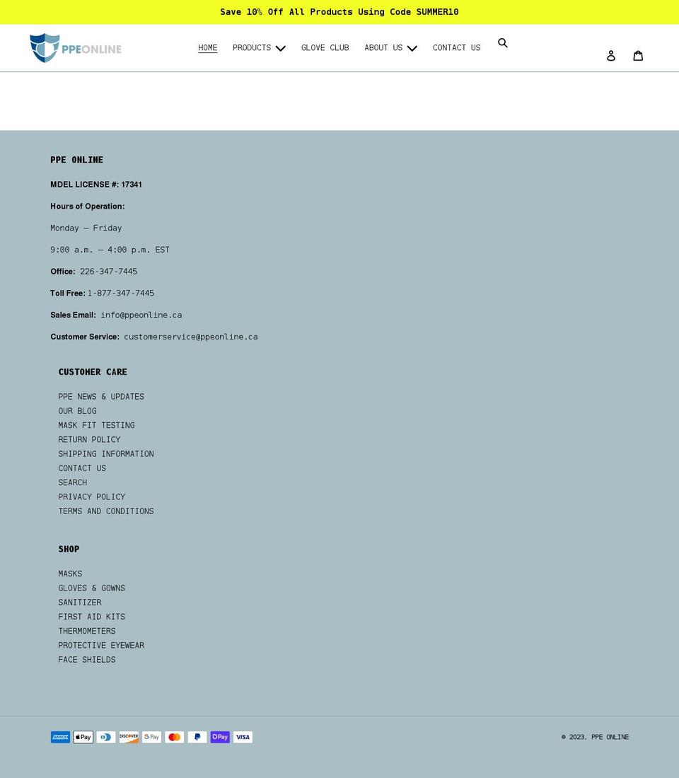 ppeonline.ca shopify website screenshot