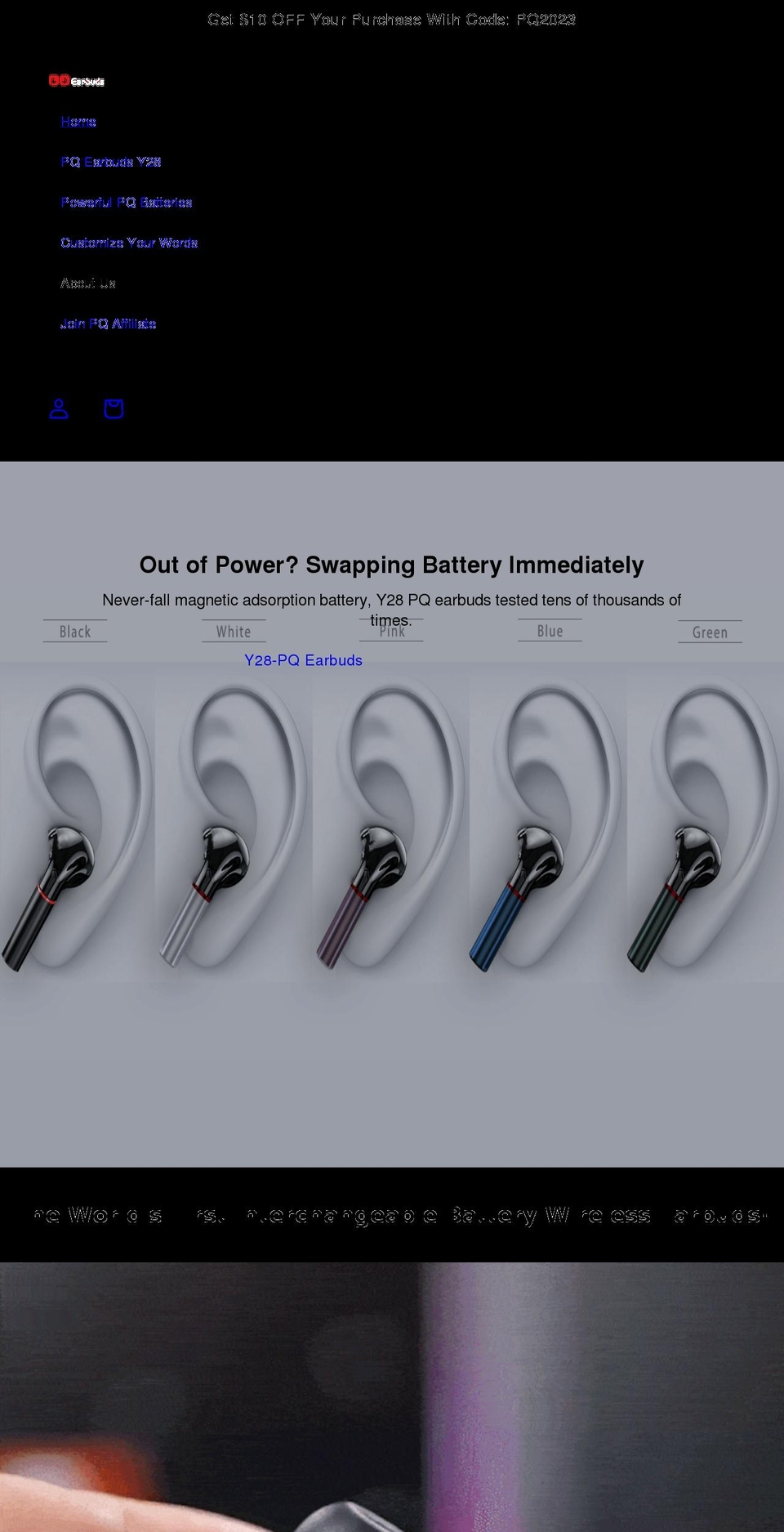 pqearbuds.com shopify website screenshot