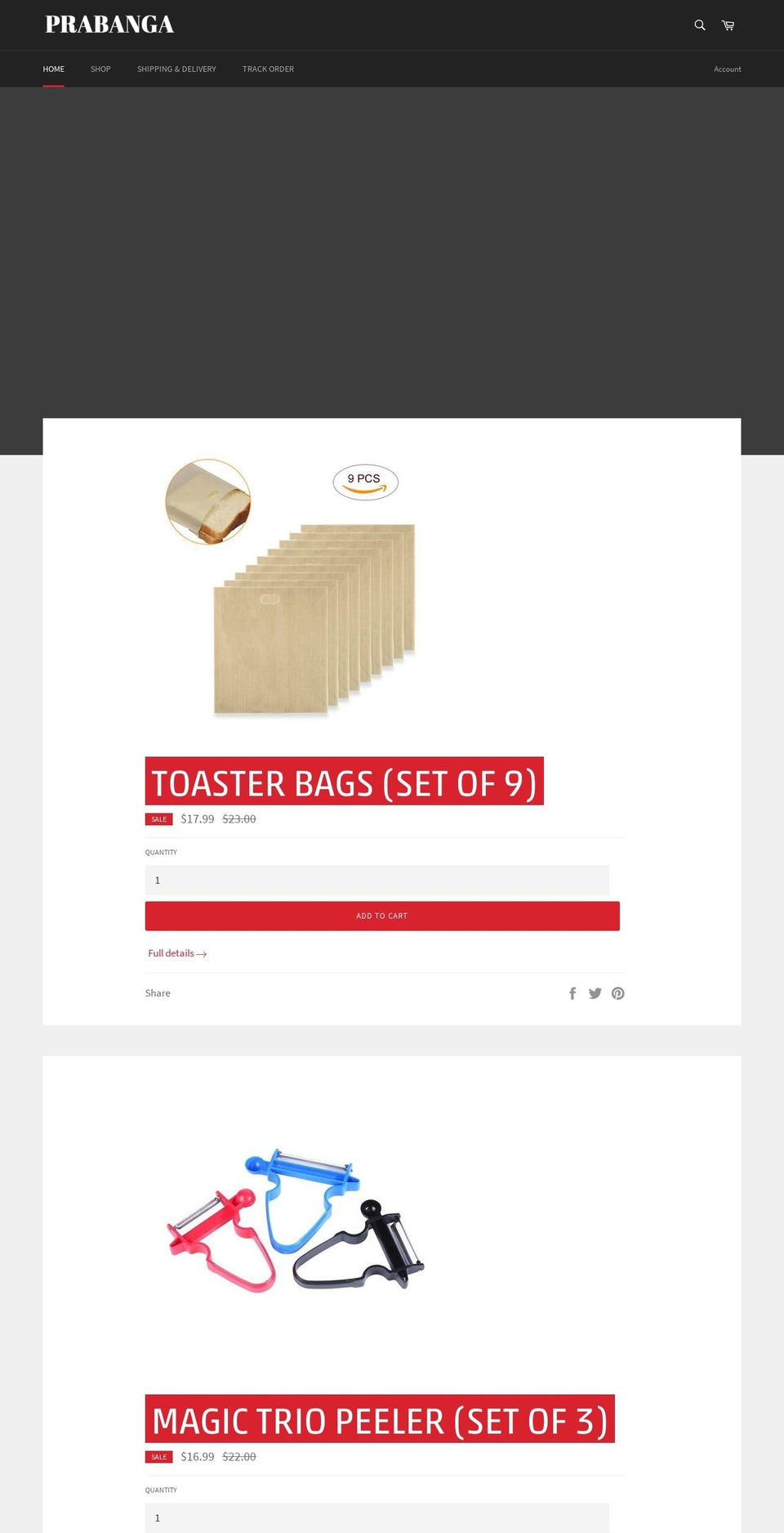 prabanga.com — Shopify storefront screenshot