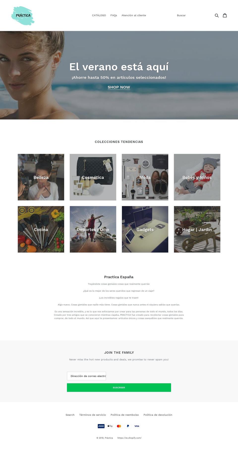 practica-es.myshopify.com shopify website screenshot