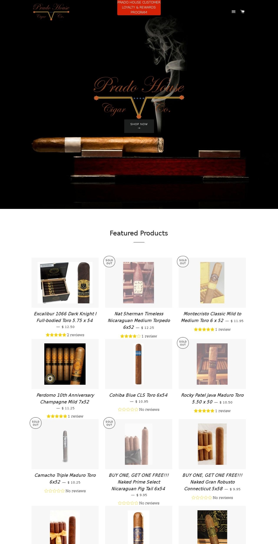 pradohousecigars.com — Shopify storefront screenshot