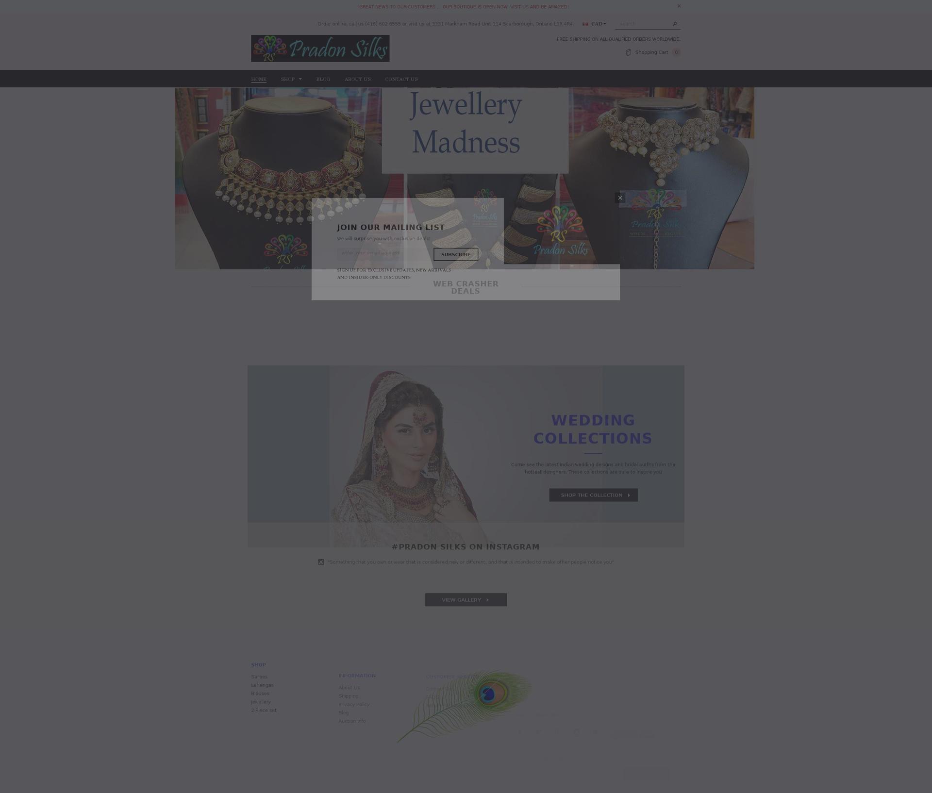 pradonsilks.com — Shopify storefront screenshot