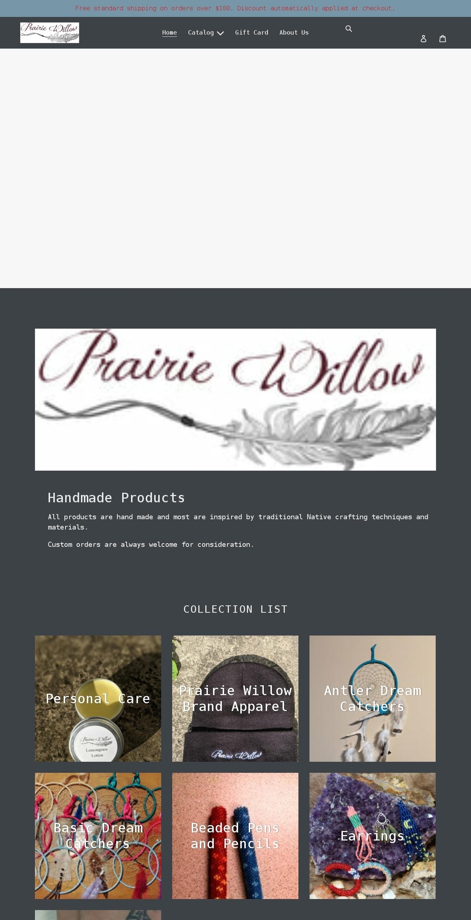 prairie-willow.com shopify website screenshot
