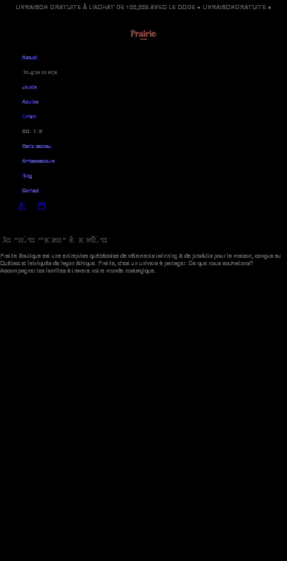 prairieboutique.com shopify website screenshot