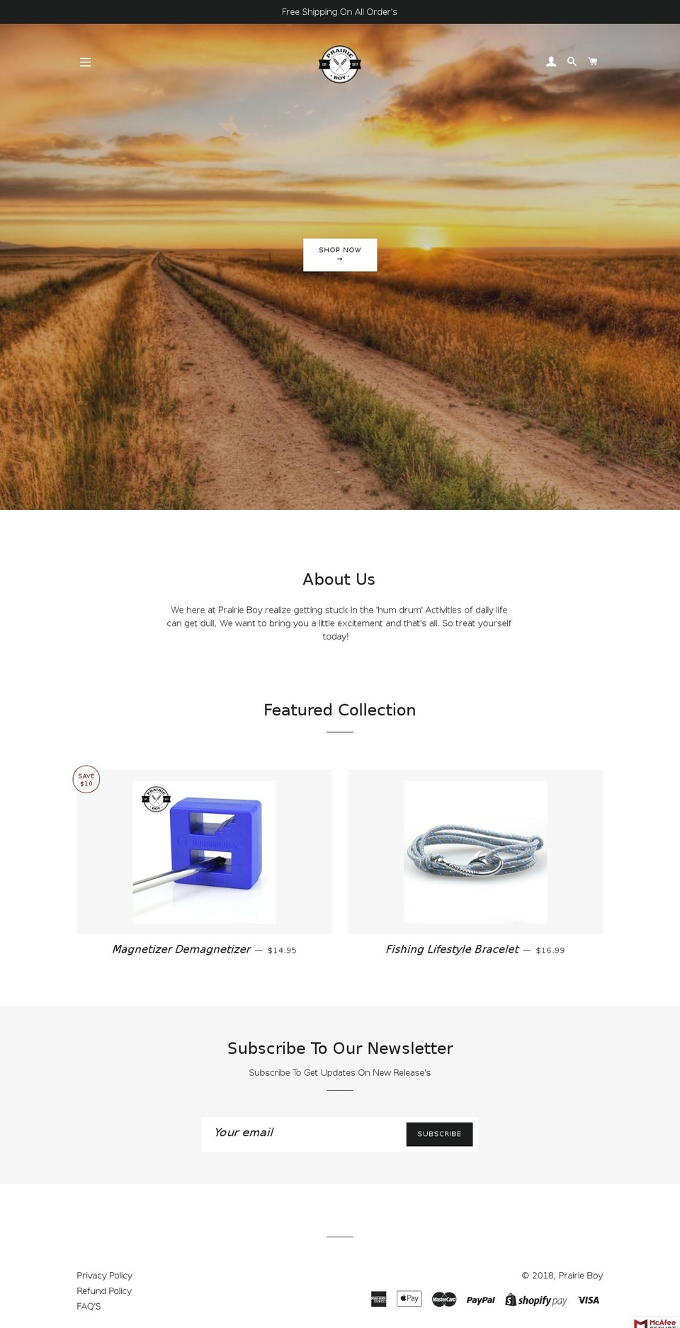 prairieboyshop.com shopify website screenshot