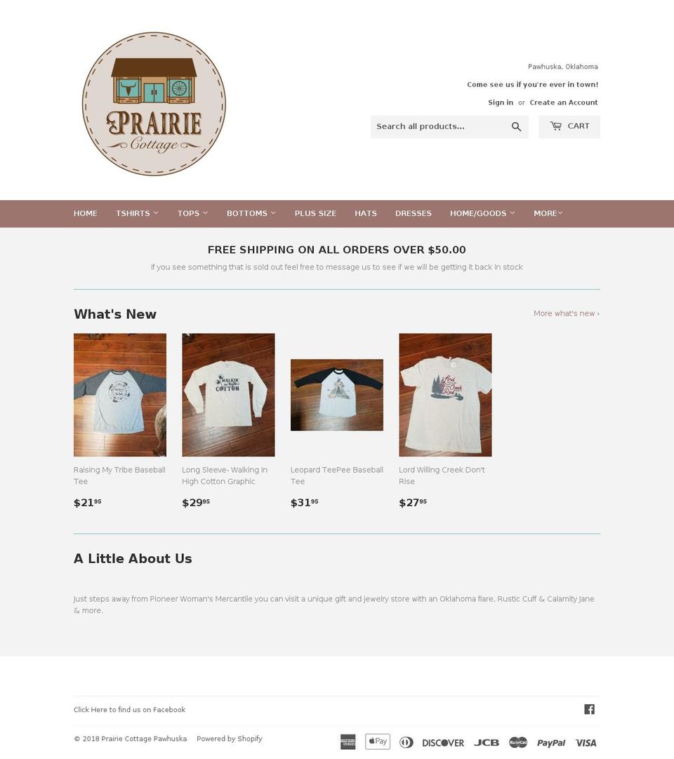 prairiecottagepawhuska.com — Shopify storefront screenshot