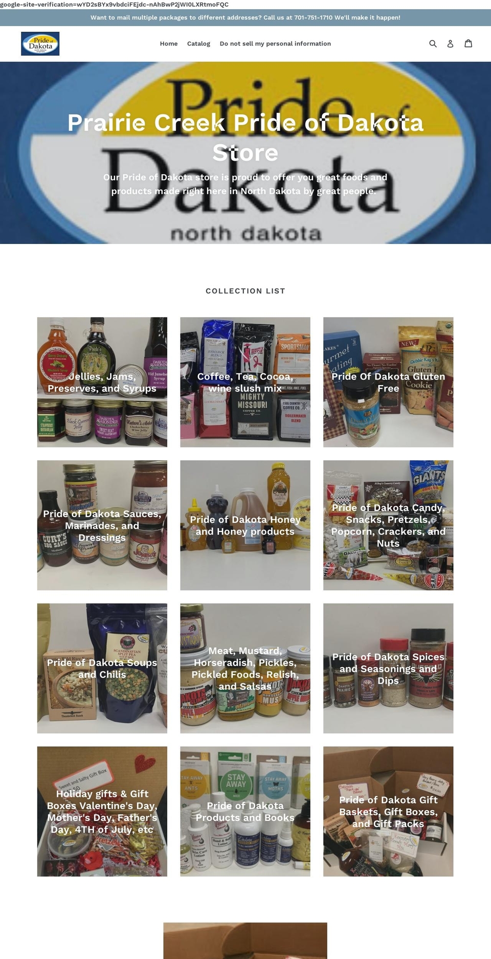 prairiecreekprideofdakota.com — Shopify storefront screenshot