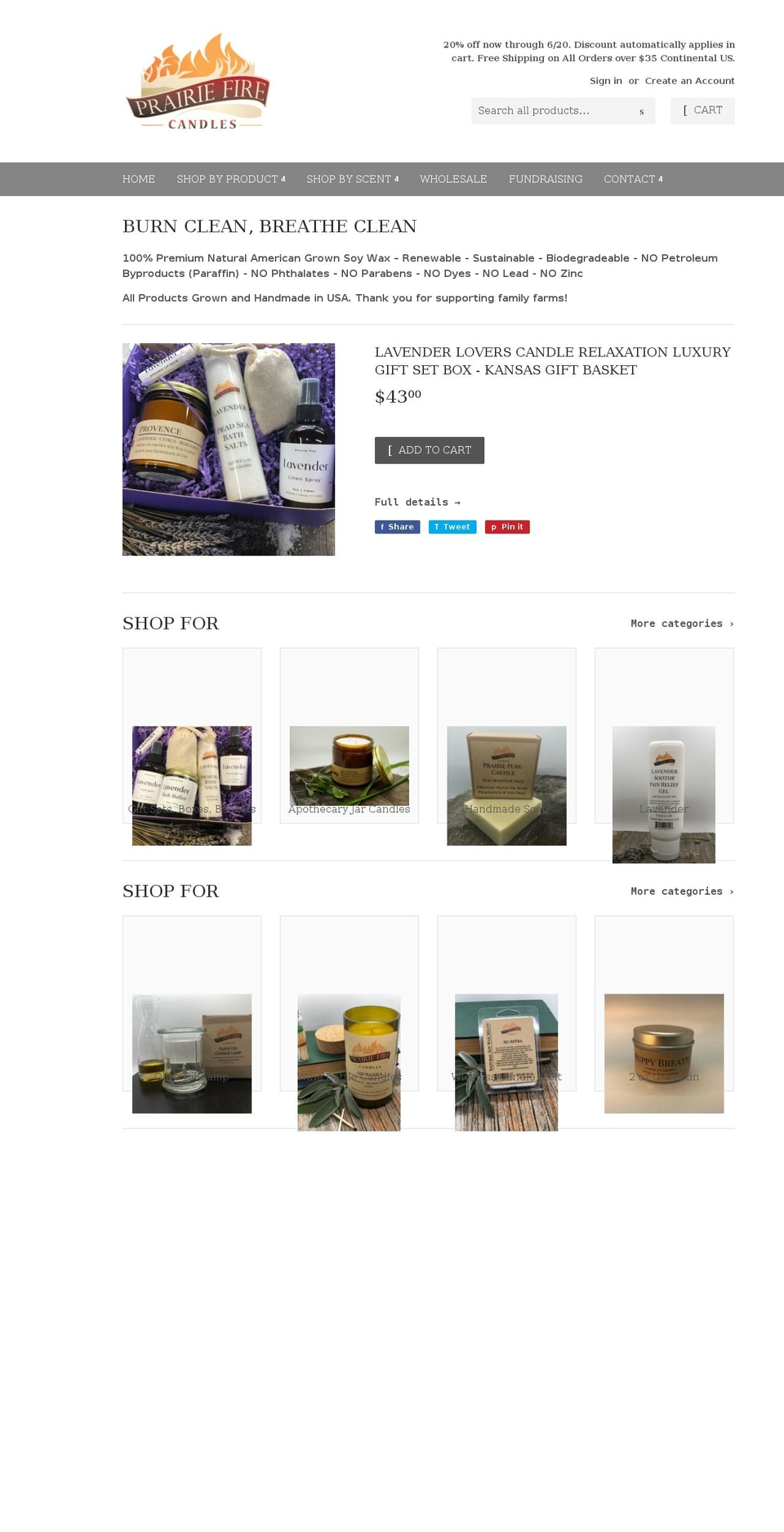 prairiefirecandles.com shopify website screenshot