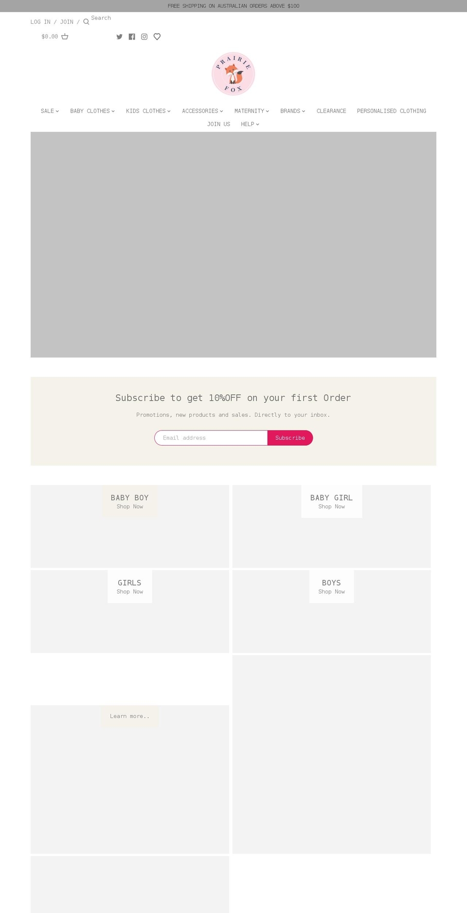 prairiefox.com.au shopify website screenshot