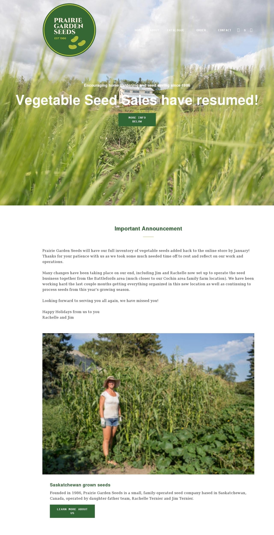 prairiegardenseeds.ca shopify website screenshot