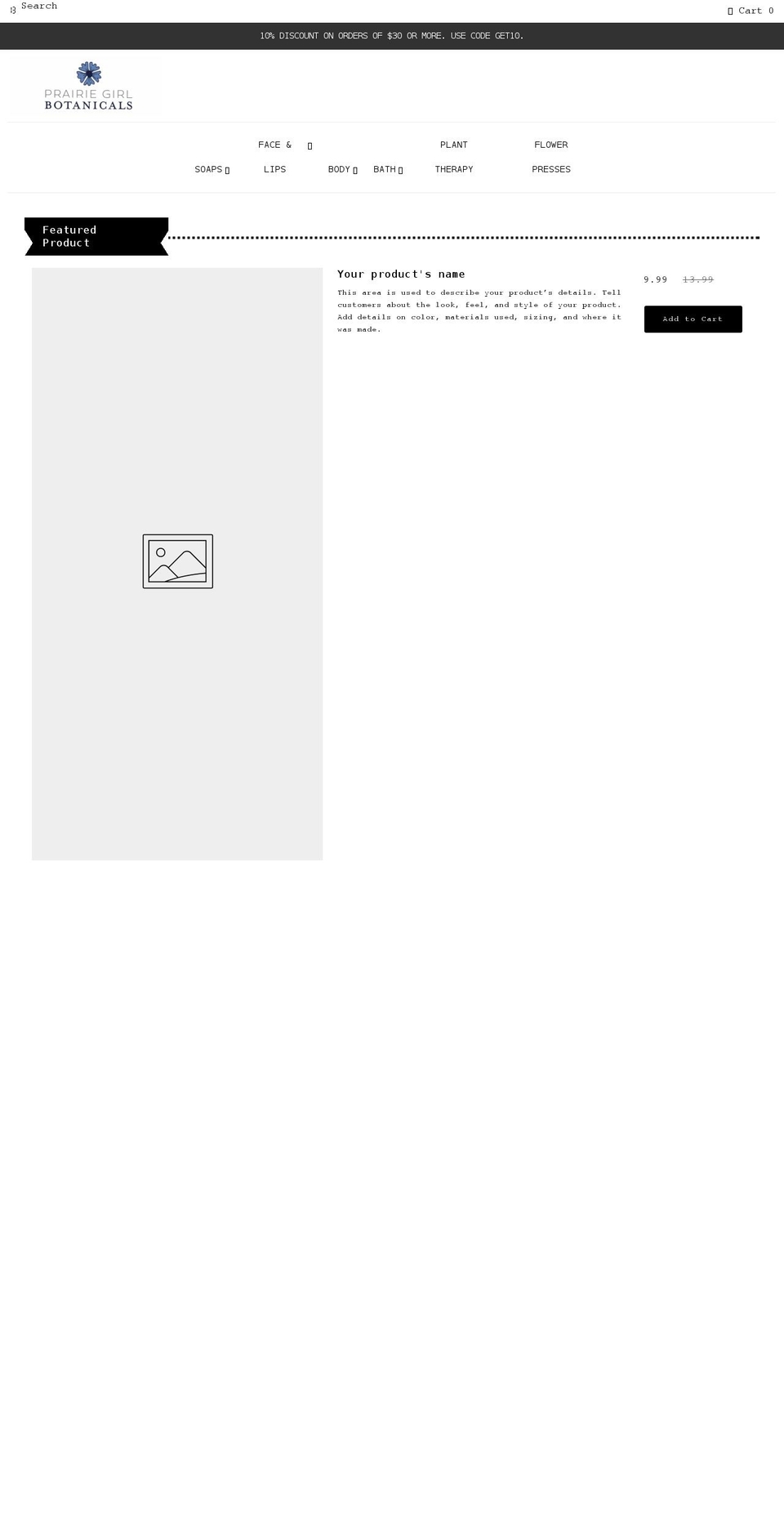 prairiegirlbotanicals.com shopify website screenshot