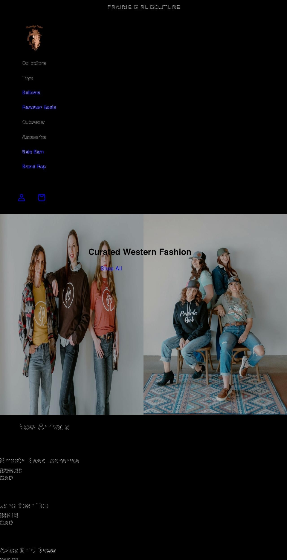 prairiegirlcouture.com shopify website screenshot
