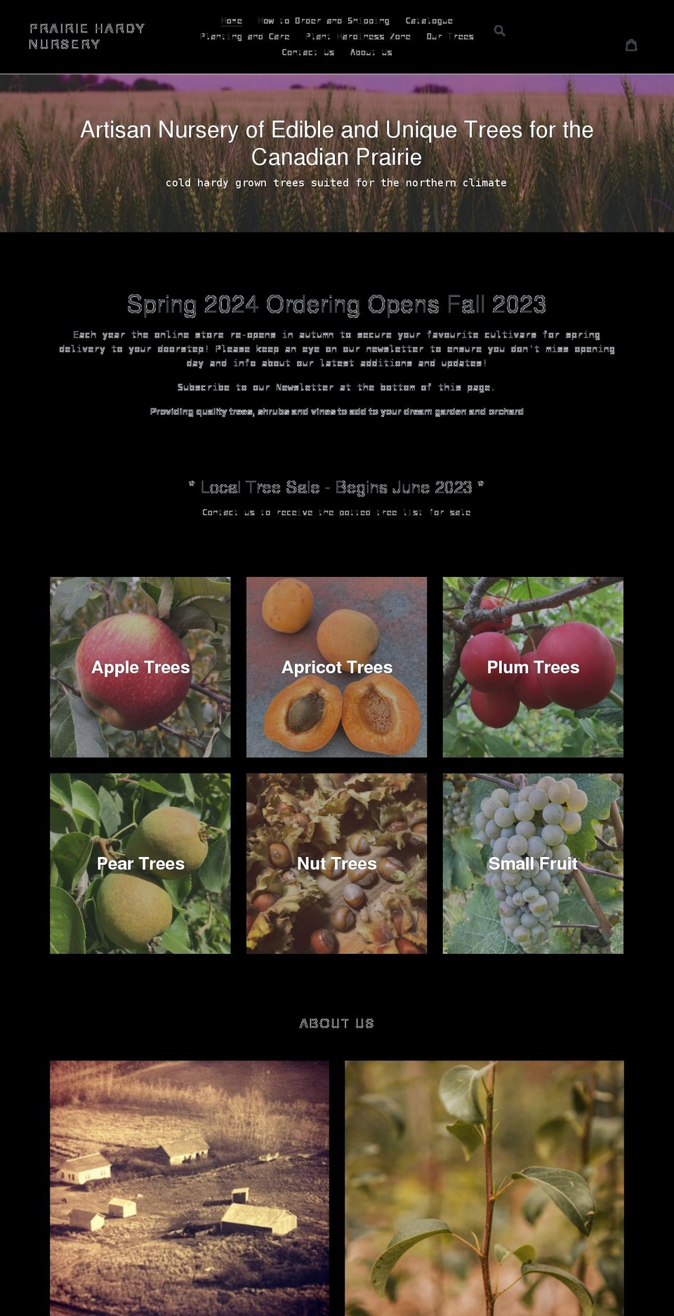 prairiehardynursery.ca shopify website screenshot