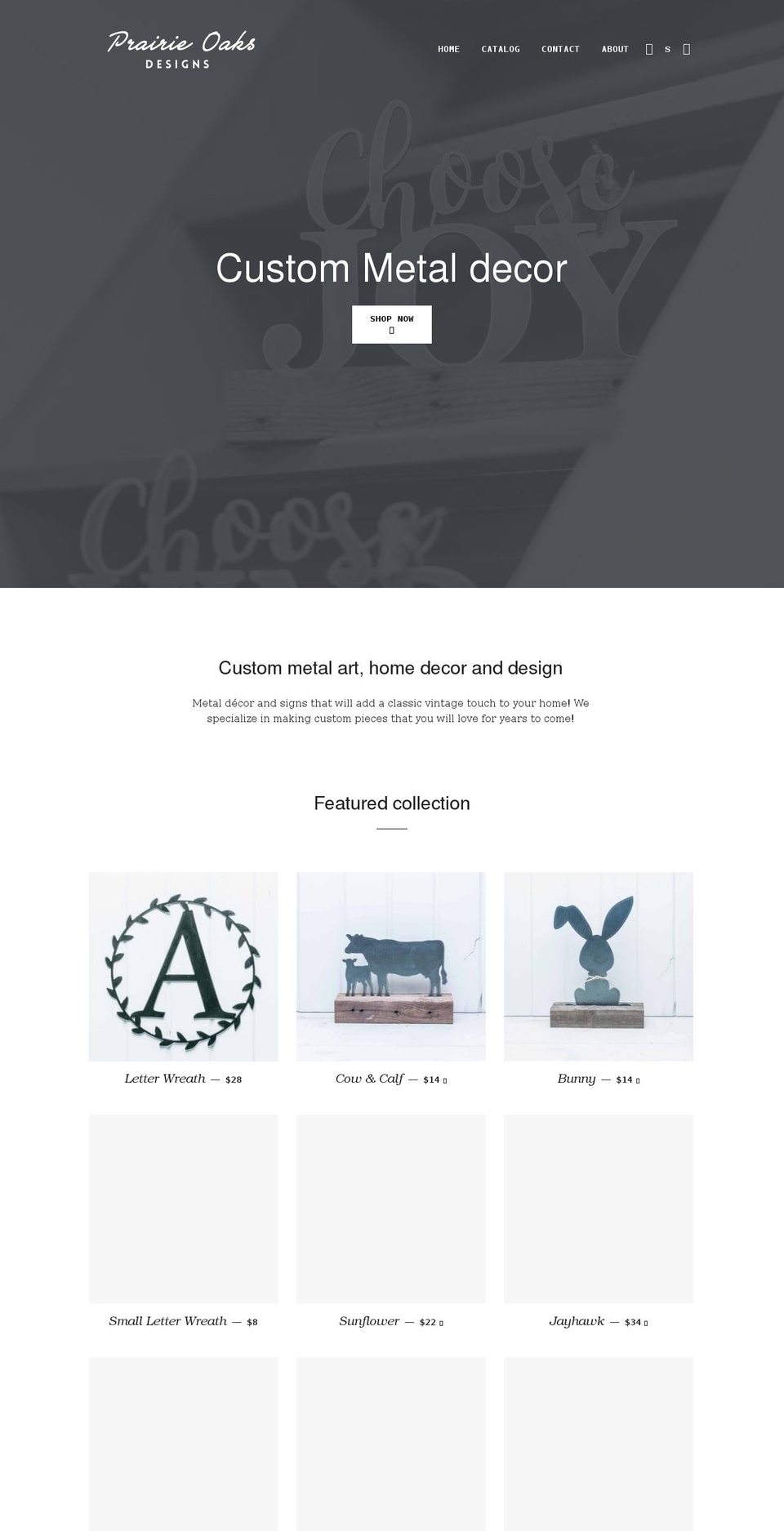 prairieoaksdesigns.com shopify website screenshot