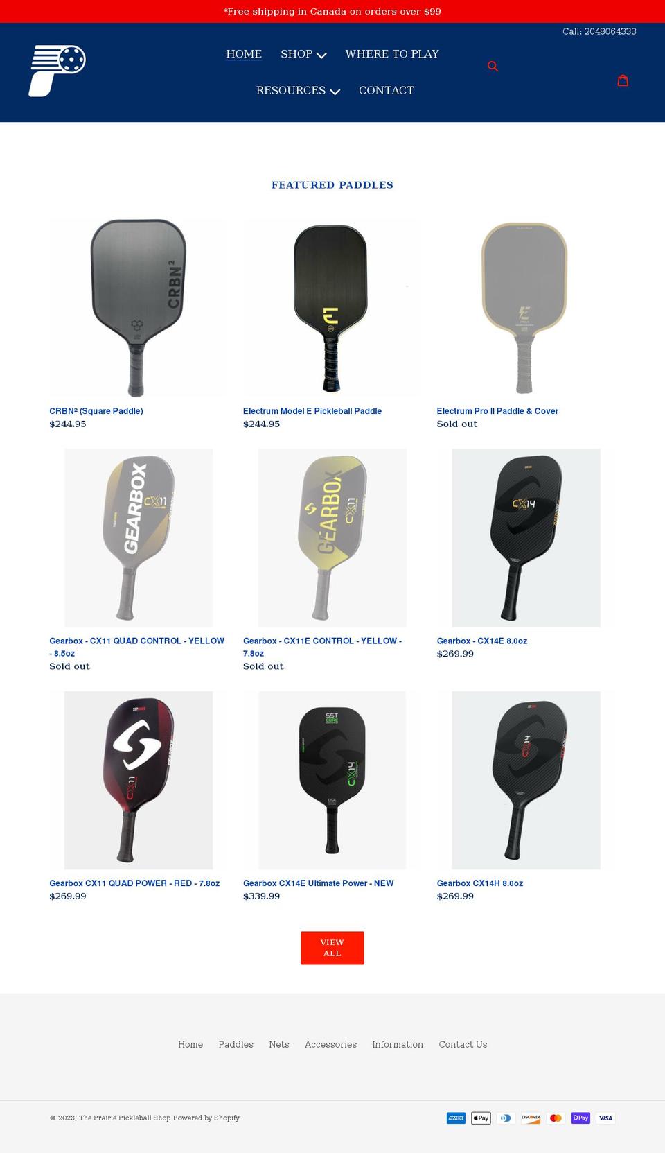 prairiepickleball.ca shopify website screenshot