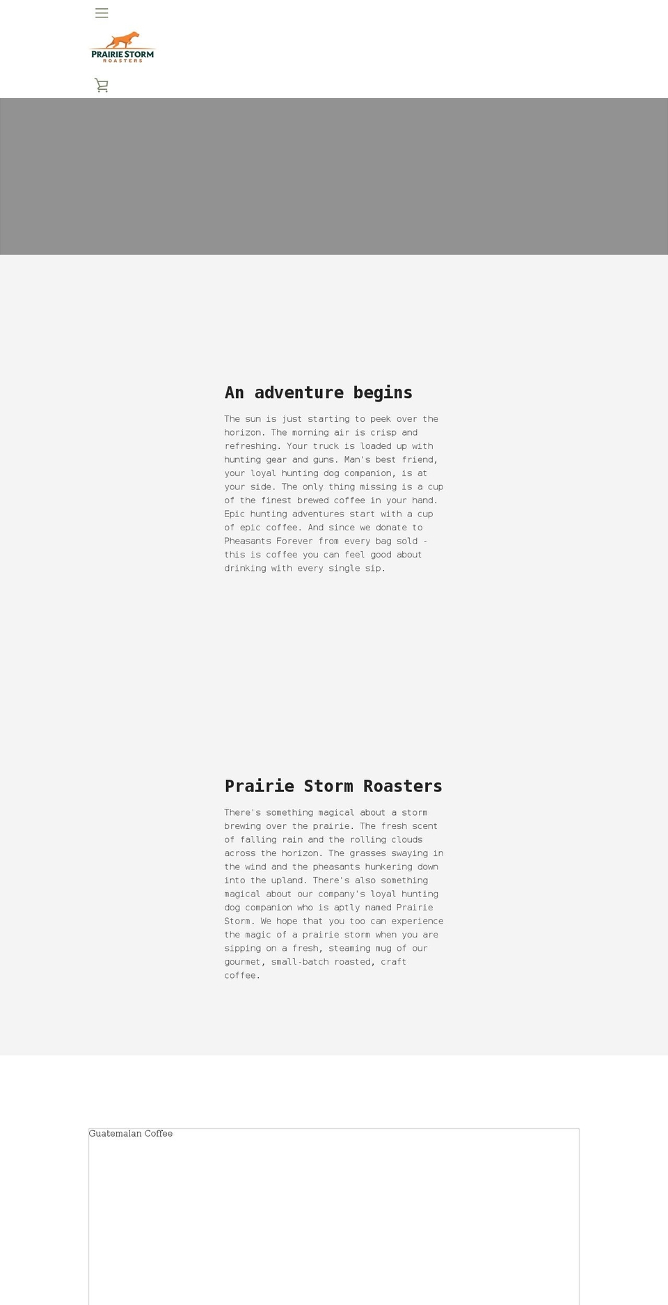 prairiestormroasters.com shopify website screenshot
